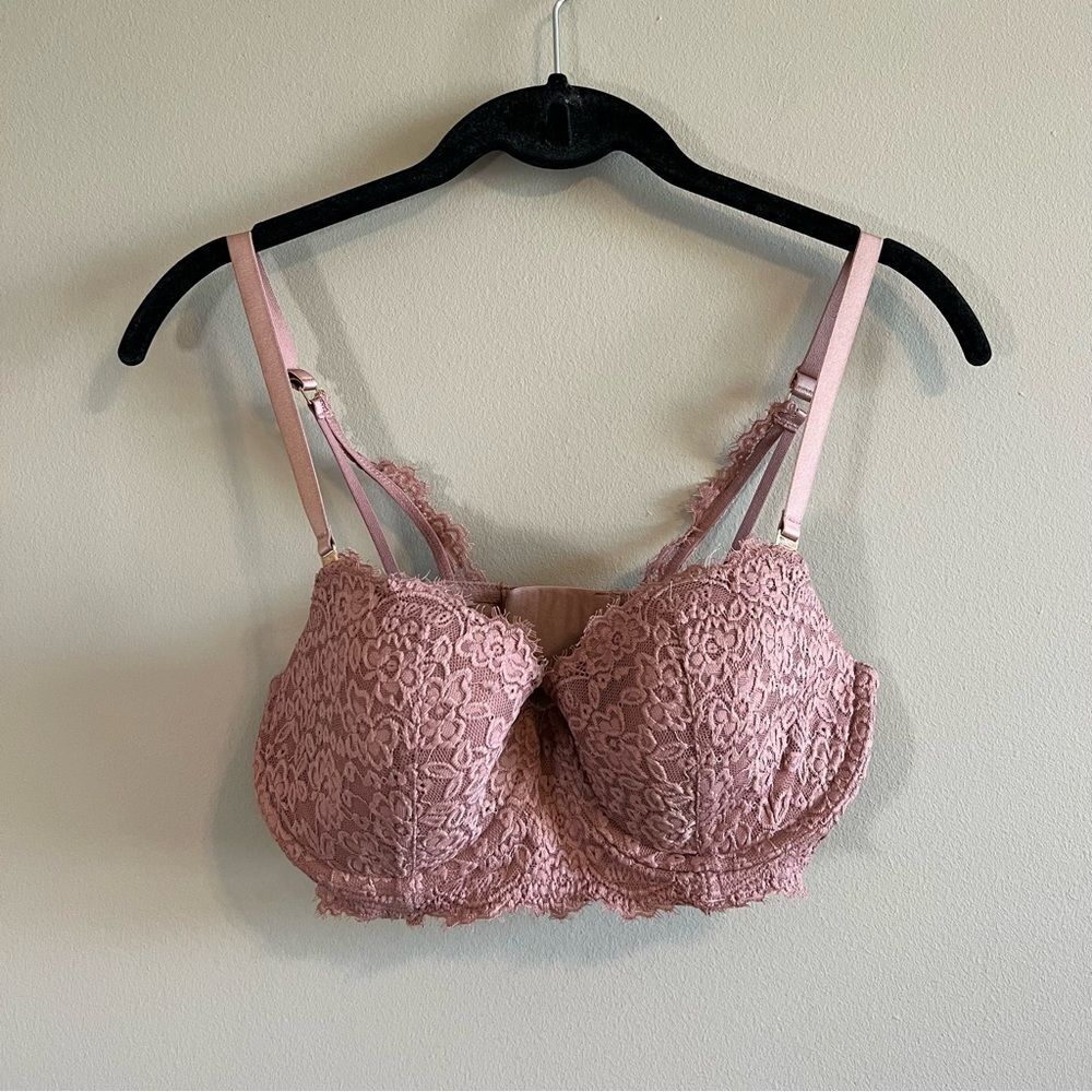 ✨ Aerie Floral Lace Real Power Balconette Lightly Lined Bra Dusty Pink 34D